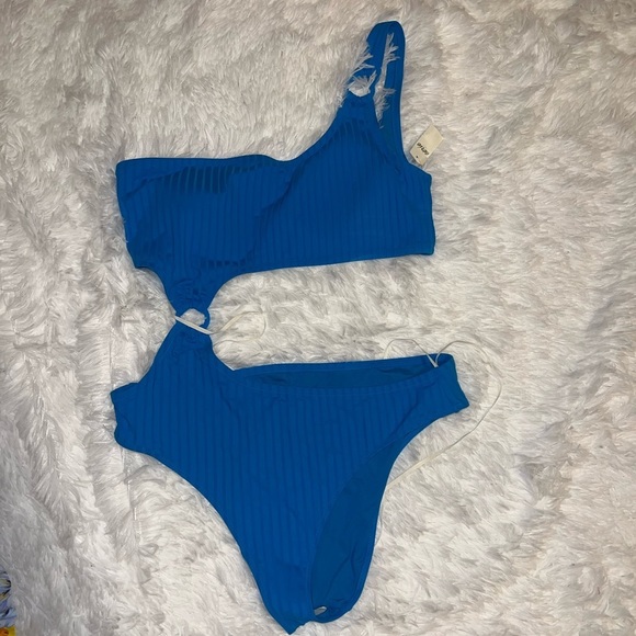 NWT Aerie Wide Rib Cut Out One Shoulder Ring One Piece Swimsuit size XL - Picture 2 of 4